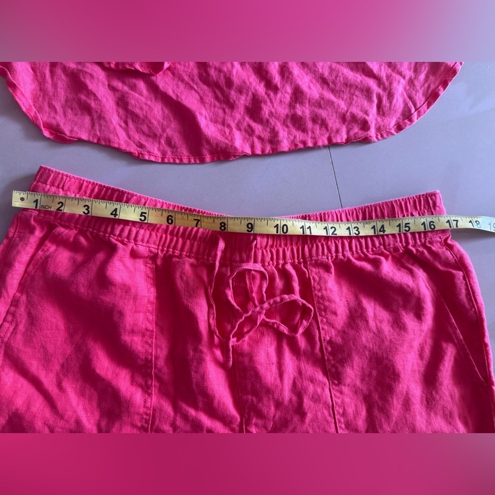 Lands and Hot Pink 2-Piece Shorts M 10-12 Set long sleeve shirt L(14-16) Linen - Picture 10 of 16